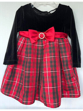 Red & Black Plaid Holiday Dress-Size 12 Mon, Black Velvet by Perfectly Dressed